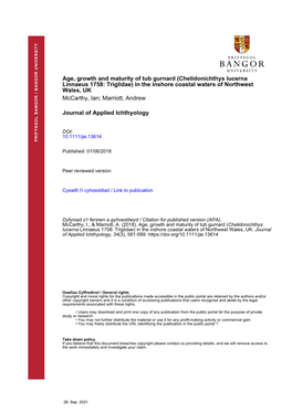 Age, Growth and Maturity of Tub Gurnard (Chelidonichthys Lucerna