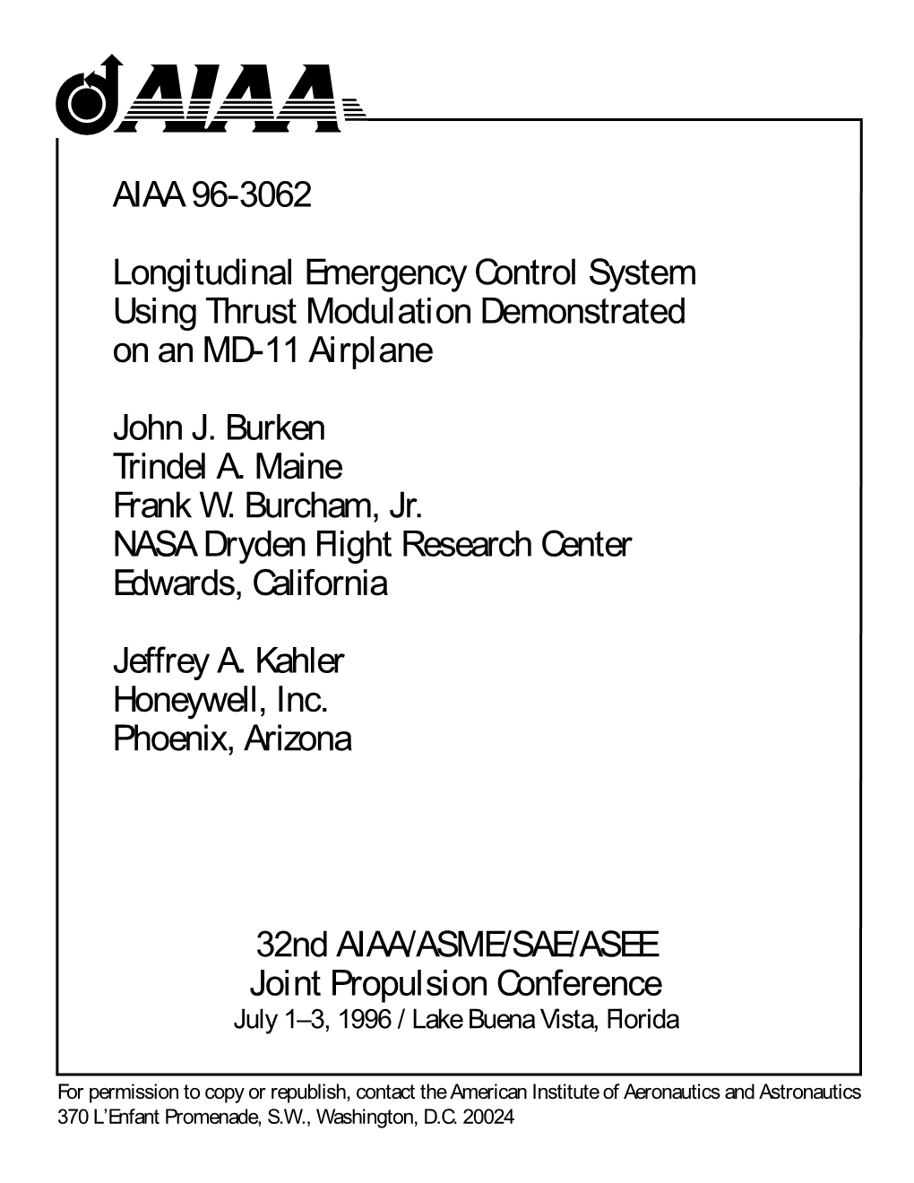 Longitudinal Emergency Control System Using Thrust Modulation Demonstrated on an MD-11 Airplane