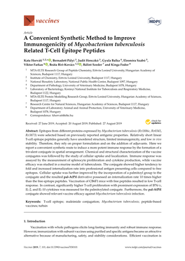 A Convenient Synthetic Method to Improve Immunogenicity of Mycobacterium Tuberculosis Related T-Cell Epitope Peptides