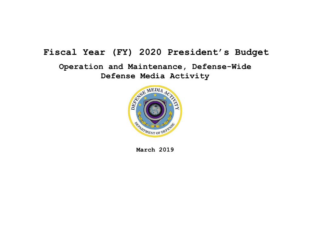 Fiscal Year (FY) 2020 President's Budget