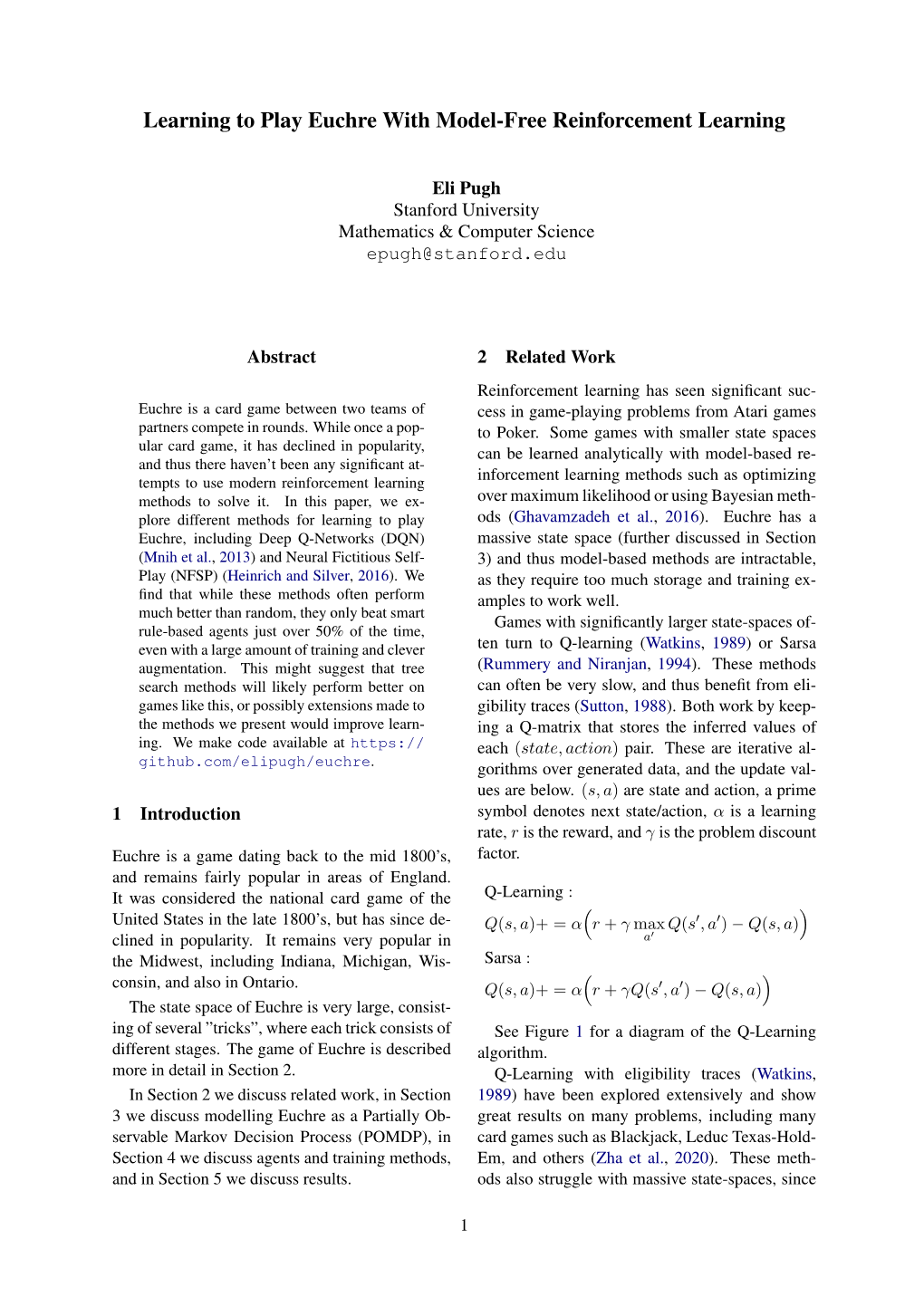 Learning to Play Euchre with Model-Free Reinforcement Learning