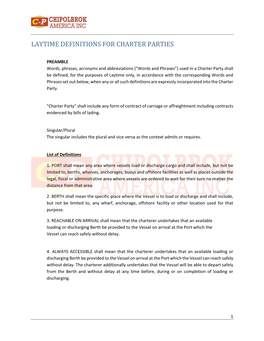 Laytime Definitions for Charter Parties