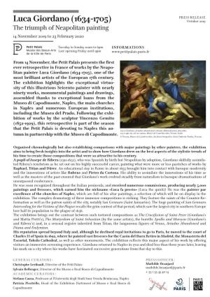Luca Giordano (1634-1705) October 2019 the Triumph of Neapolitan Painting 14 November 2019 to 23 February 2020