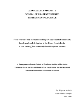 Socio Economic and Environmental Impact Assessment of Community Based Small-Scale Irrigation in the Upper Awash Basin