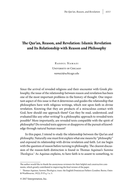 The Qur'an, Reason, and Revelation: Islamic Revelation and Its