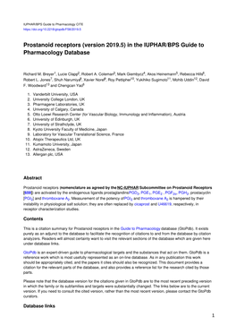 Prostanoid Receptors (Version 2019.5) in the IUPHAR/BPS Guide to Pharmacology Database