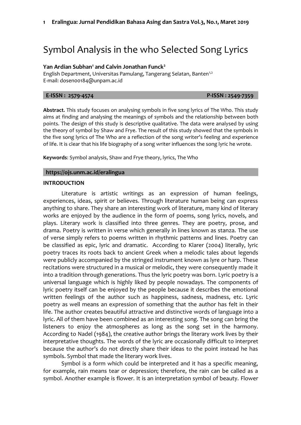 Symbol Analysis in the Who Selected Song Lyrics