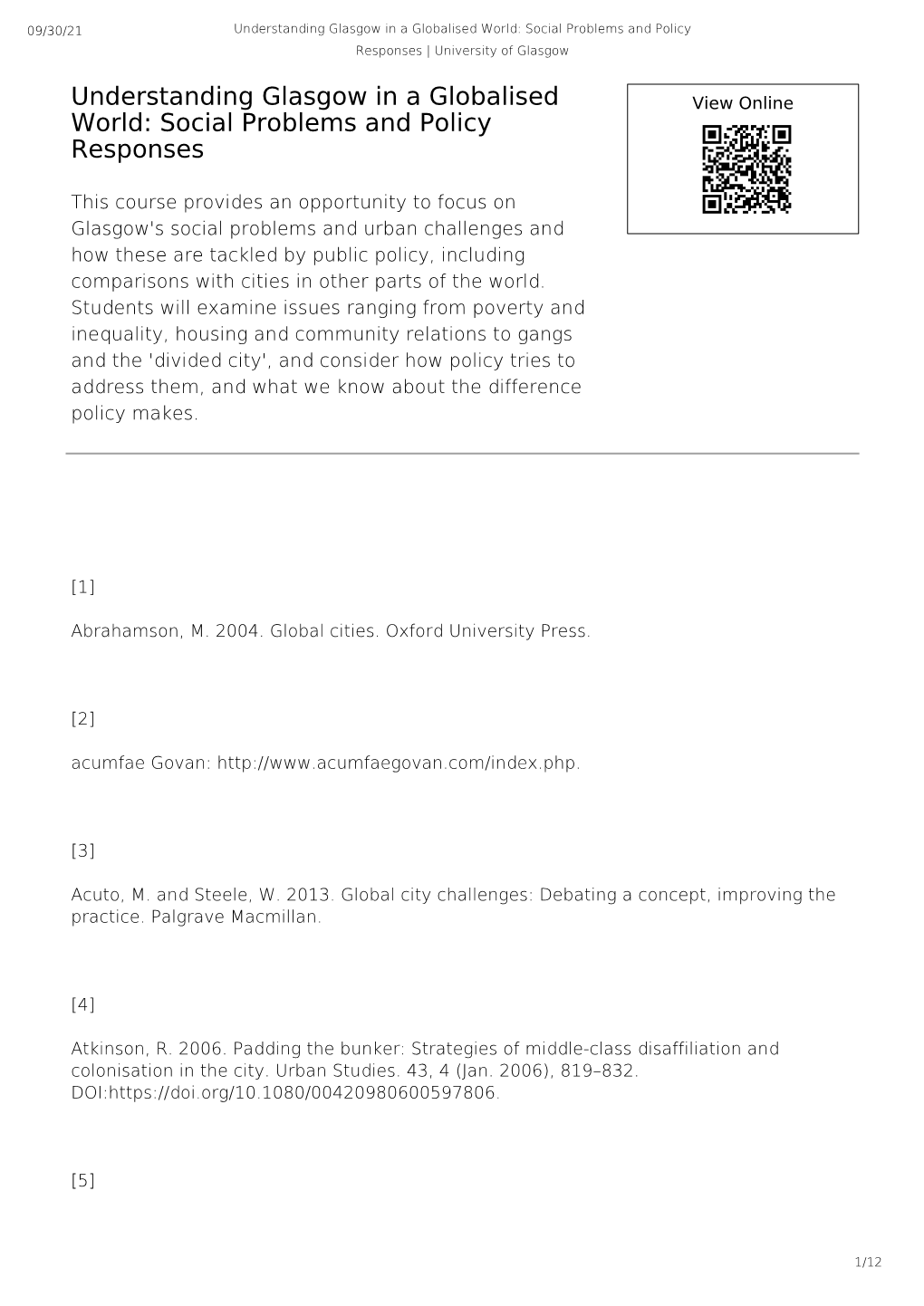 Understanding Glasgow in a Globalised World: Social Problems and Policy Responses | University of Glasgow