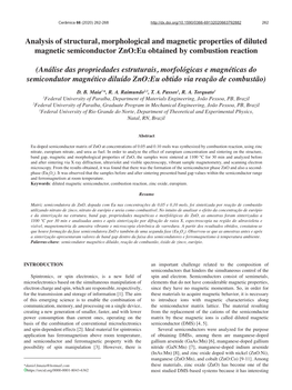 Analysis of Structural, Morphological and Magnetic Properties of Diluted Magnetic Semiconductor Zno:Eu Obtained by Combustion Reaction