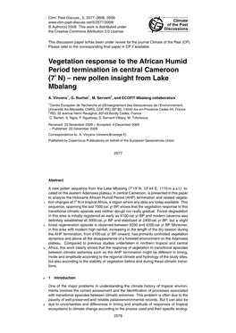 Vegetation Response to the African Humid Period Termination in Central Cameroon (7◦ N) – New Pollen Insight from Lake Mbalang