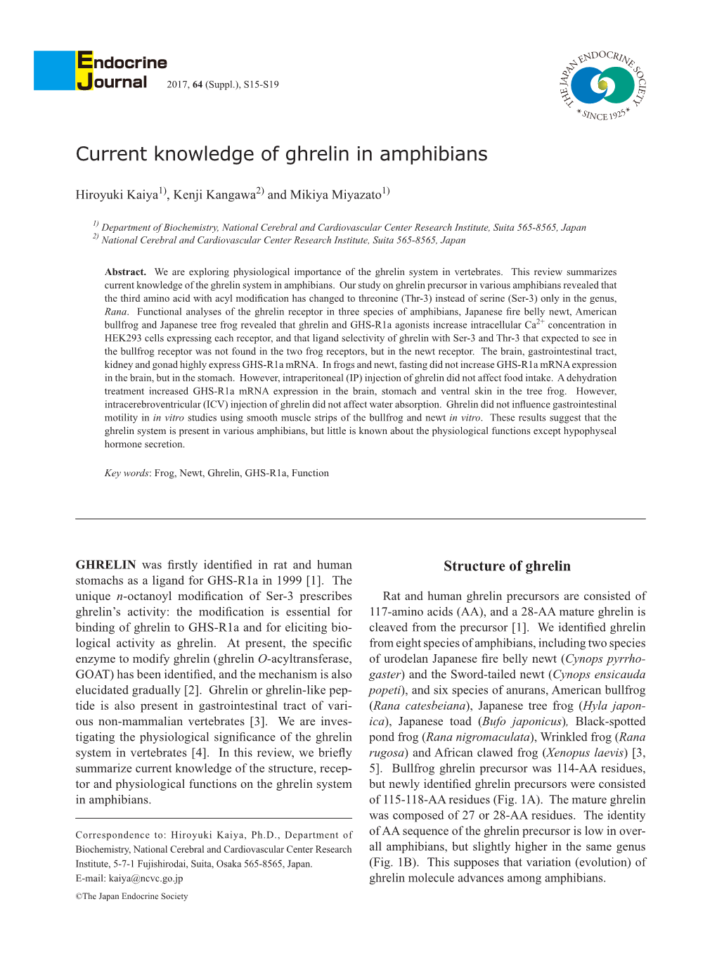 Current Knowledge of Ghrelin in Amphibians