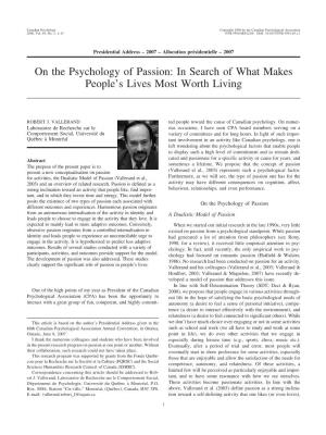 On the Psychology of Passion: in Search of What Makes People’S Lives Most Worth Living