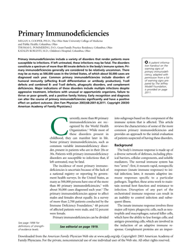 Primary Immunodeficiencies MEGAN A