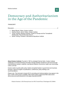 Democracy and Authoritarianism in the Age of the Pandemic
