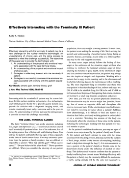 Effectively Interacting with the Terminally Ill Patient