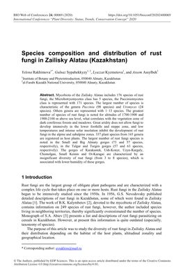 Species Composition and Distribution of Rust Fungi in Zailisky Alatau (Kazakhstan)