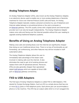 Benefits of Using an Analog Telephone Adapter FXS to USB