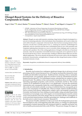 Oleogel-Based Systems for the Delivery of Bioactive Compounds in Foods