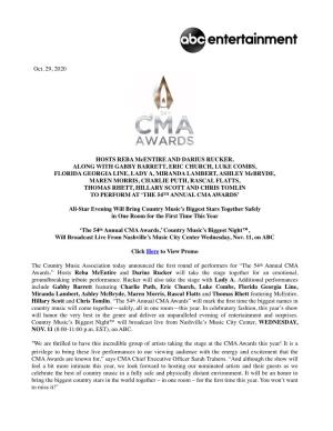 CMA Awards Performers Announcement 2020