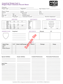 Council of Wyrms Card 3: 6I! Dragon Priest Character Record Sheet 2™! Edition Adventure Character Dragon Type Alignment Age Category/Level