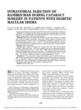 Intravitreal Injection of Ranibizumab During Cataract Surgery in Patients with Diabetic Macular Edema