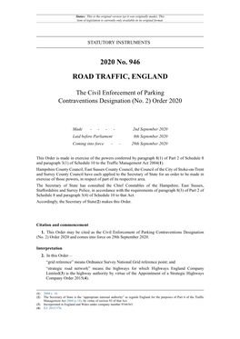 The Civil Enforcement of Parking Contraventions Designation (No