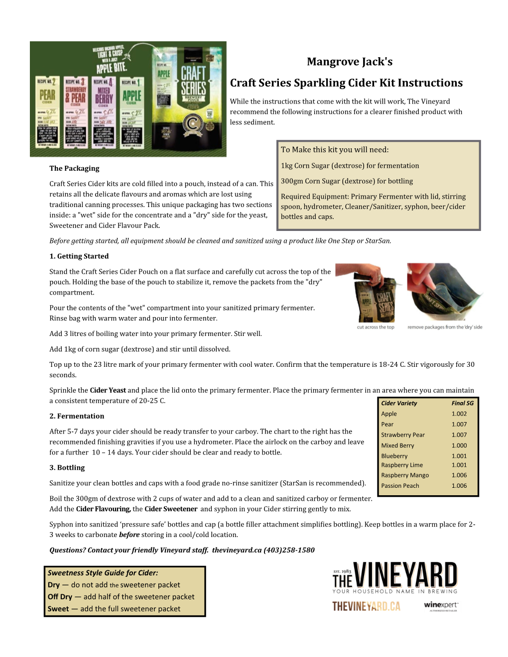 Mangrove Jack's Craft Series Sparkling Cider Kit Instructions