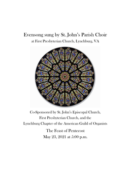 Evensong Sung by St. John's Parish Choir