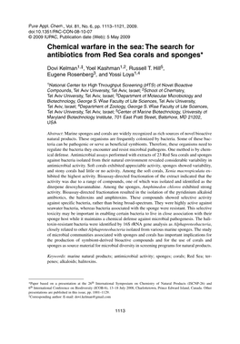 Chemical Warfare in the Sea: the Search for Antibiotics from Red Sea Corals and Sponges*