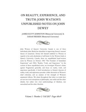On Reality, Experience, and Truth: John Watson's