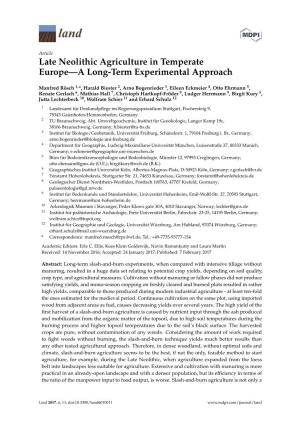 Late Neolithic Agriculture in Temperate Europe—A Long-Term Experimental Approach