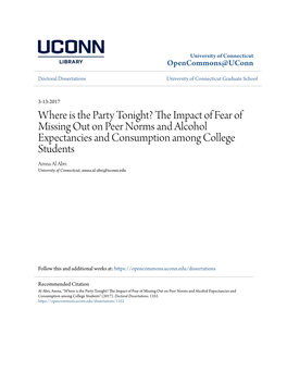 Where Is the Party Tonight? the Impact of Fear of Missing out on Peer Norms and Alcohol