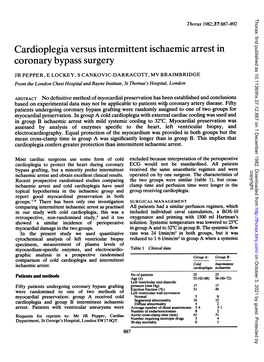 Cardioplegia Versus Intermittent Ischaemic Arrest in Coronary Bypass Surgery