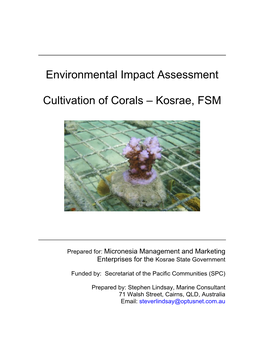 Environmental Impact Assessment, Cultivation of Corals – Kosrae