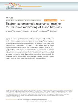 Electron Paramagnetic Resonance Imaging for Real-Time Monitoring of Li-Ion Batteries