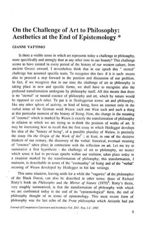 Gianni Vattimo – on the Challenge of Art to Philosophy: Aesthetics at The