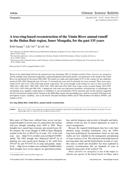 A Tree-Ring-Based Reconstruction of the Yimin River Annual Runoff in the Hulun Buir Region, Inner Mongolia, for the Past 135 Years