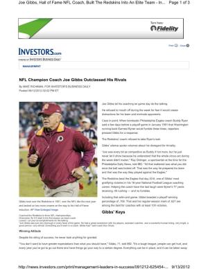 NFL Champion Coach Joe Gibbs Outclassed His Rivals Page 1 of 3