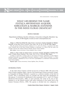 What Lies Behind the Name Festuca Arvernensis Auquier, Kerguélen & Markgr.-Dannenb