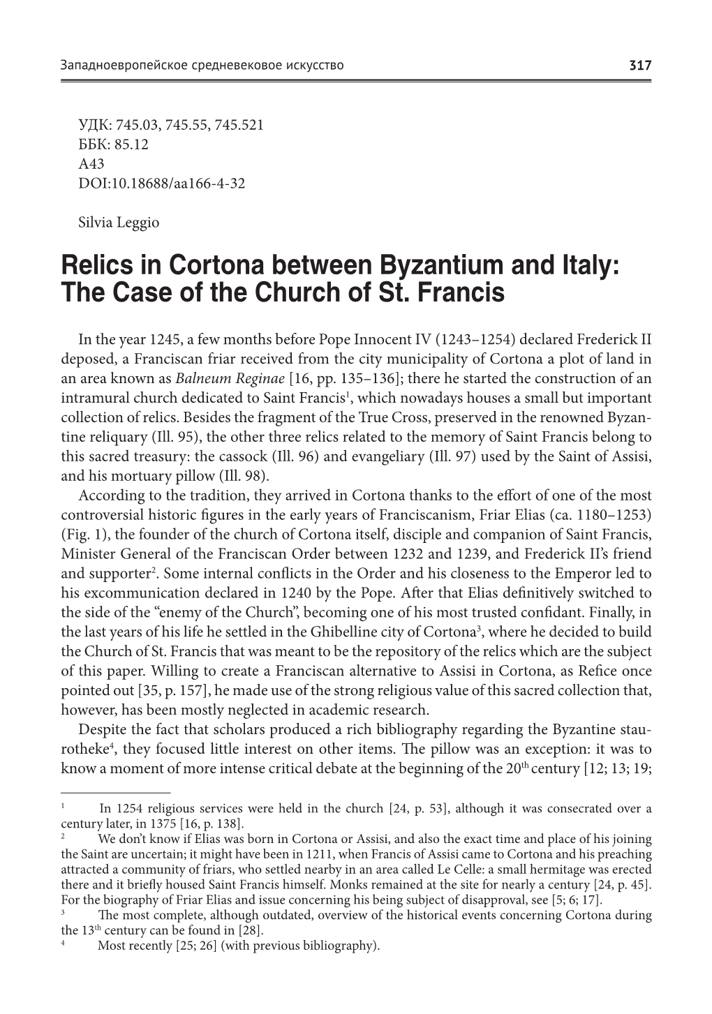 Relics in Cortona Between Byzantium and Italy: the Case of the Church of St