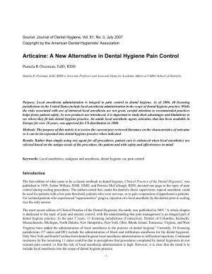 Articaine: a New Alternative in Dental Hygiene Pain Control