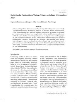 Socio-Spatial Explanation of Crime: a Study on Kolkata Metropolitan Area