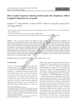 Does Light Exposure During Embryonic Development Affect Cognitive Behavior in a Lizard?