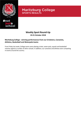 Weekly Sport Round-Up 19-21 October 2018