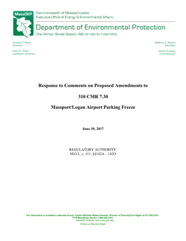 Response to Comments on Proposed Amendments to 310 CMR 7.30 Massport/Logan Airport Parking Freeze