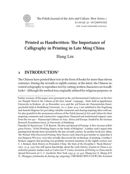 The Importance of Calligraphy in Printing in Late Ming China Hang Lin