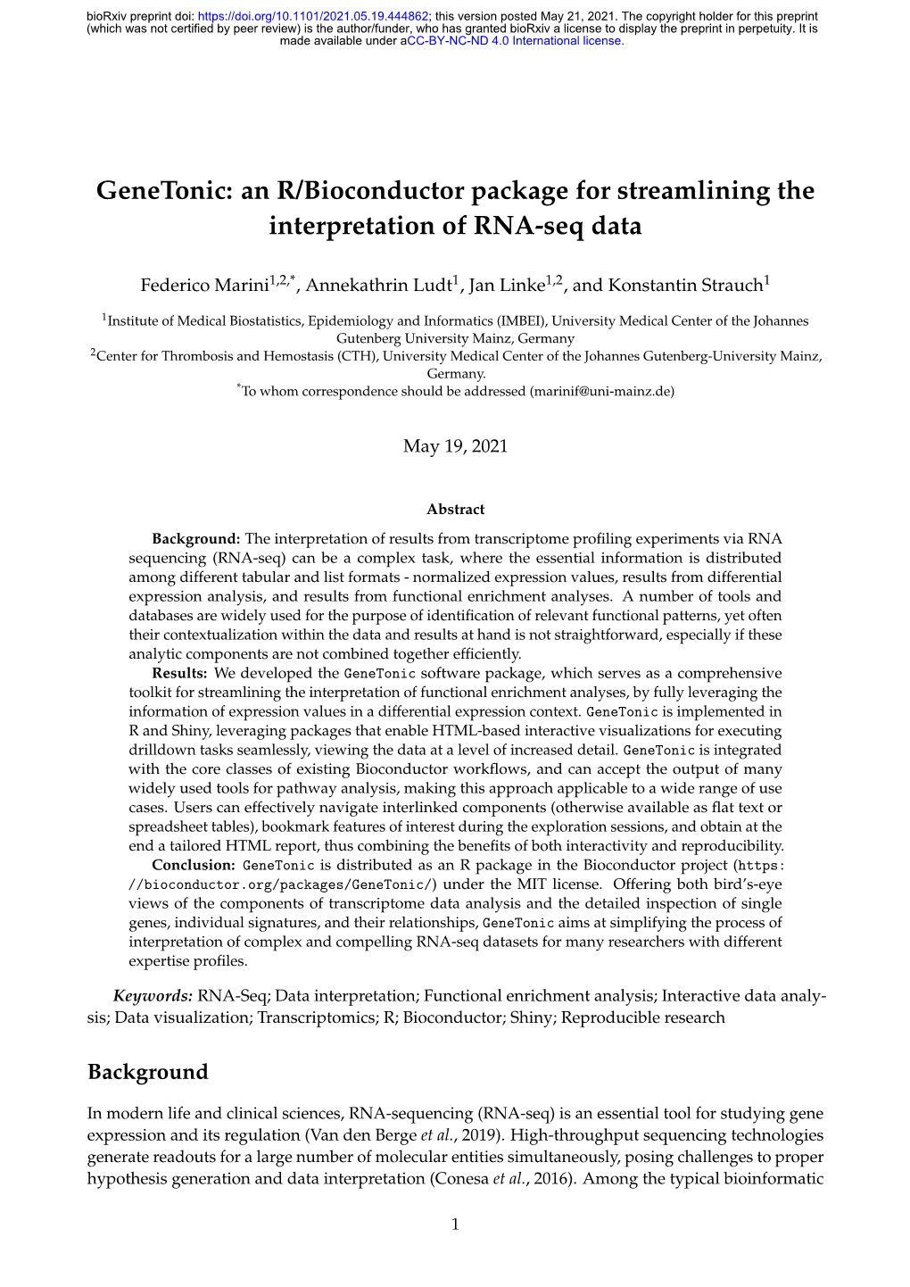 Genetonic: an R/Bioconductor Package for Streamlining the Interpretation of RNA-Seq Data