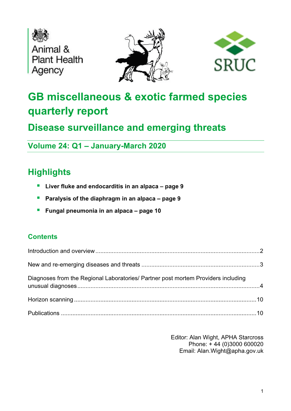 GB Miscellaneous & Exotic Farmed Species Quarterly Report