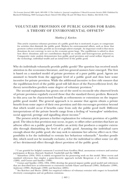 Voluntary Provision of Public Goods for Bads: a Theory of Environmental Offsets*