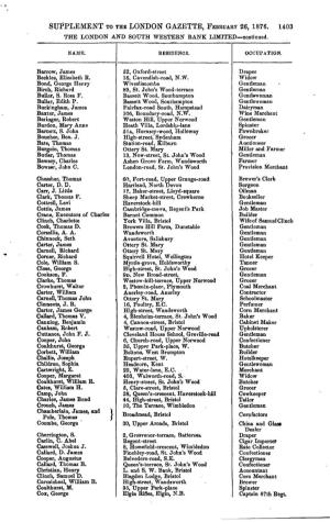 SUPPLEMENT to the LONDON GAZETTE, FEBRUARY 26, 1876. 1403 the LONDON and SOUTH WESTERN BANK LIMITED—Continued